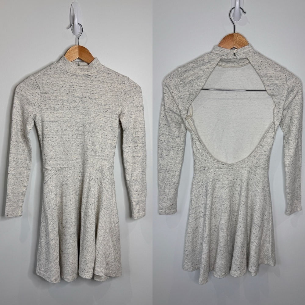 American Apparel Heather Gray Neck Button Long Sleeve Skater Dress (S)